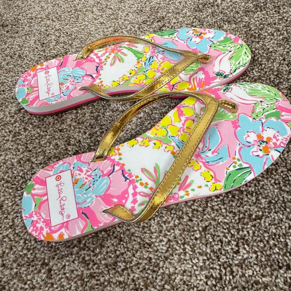 Lilly Pulitzer x Target NWOT Flip Flops Nosey Posey Size 6 Beach Vacation Cruise - Picture 3 of 9